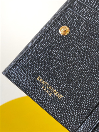 Y.S.L UPTOWN Compact wallet in grain de poudre leather Black