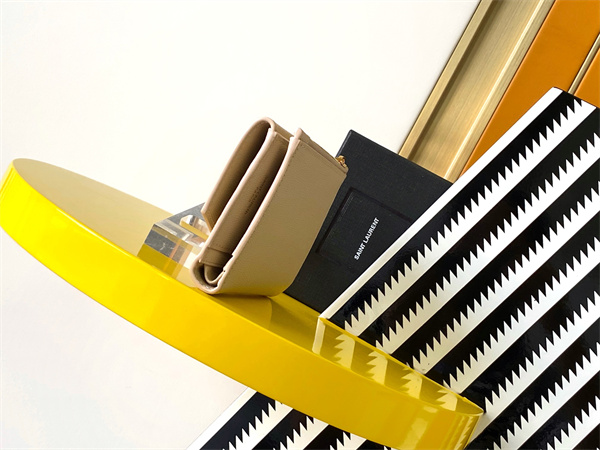 Y.S.L UPTOWN Compact wallet in grain de poudre leather Dk Beige