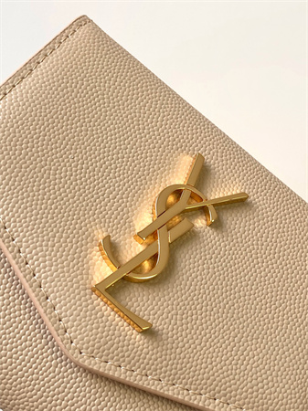 Y.S.L UPTOWN Compact wallet in grain de poudre leather Dk Beige