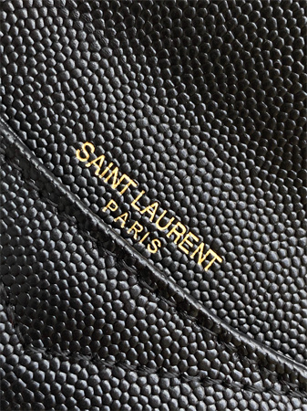 Y.S.L CASSANDRE MATELASS?? FRAGMENTS FLAP CARD CASE IN GRAIN DE POUDRE LEATHER Gold Tone Metal Black