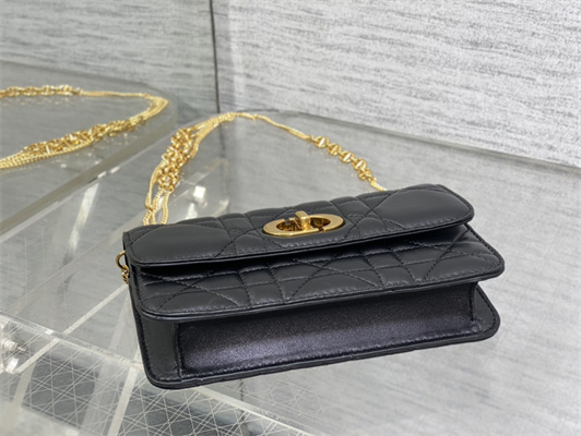 CD MISS CARO POUCH WITH CHAIN Macrocannage Lambskin Black
