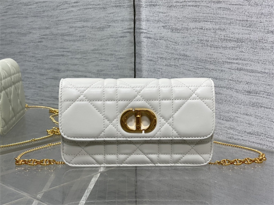 CD MISS CARO POUCH WITH CHAIN Macrocannage Lambskin White