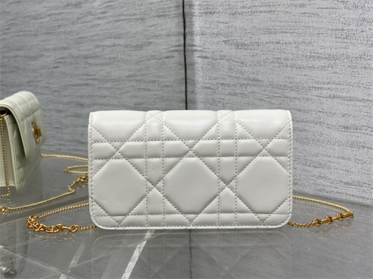 CD MISS CARO POUCH WITH CHAIN Macrocannage Lambskin White