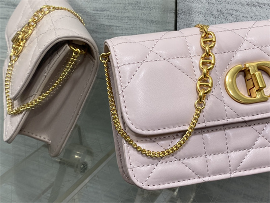 CD MISS CARO POUCH WITH CHAIN Macrocannage Lambskin Pink