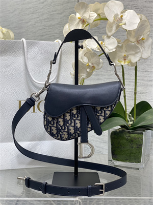 CD Mini Saddle Bag Oblique Jacquard & Smooth Calfskin Blue Color