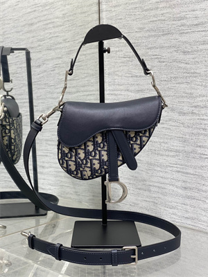CD Mini Saddle Bag Oblique Jacquard & Smooth Calfskin Blue Color