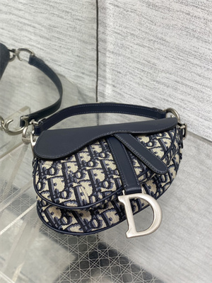 CD Mini Saddle Bag Oblique Jacquard & Smooth Calfskin Blue Color