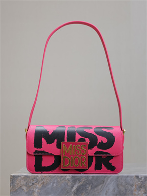 CD Miss Dior FLAP BAG Graffiti Printed Calfskin Fuchsia/Black