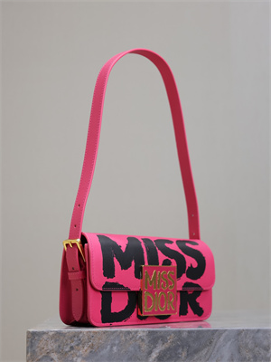 CD Miss Dior FLAP BAG Graffiti Printed Calfskin Fuchsia/Black