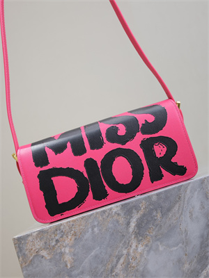 CD Miss Dior FLAP BAG Graffiti Printed Calfskin Fuchsia/Black