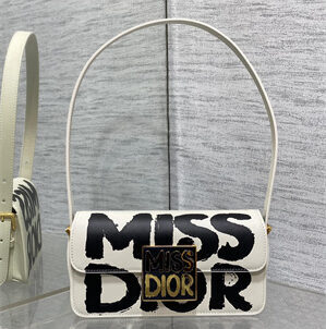 CD Miss Dior FLAP BAG Graffiti Printed Calfskin White/Black