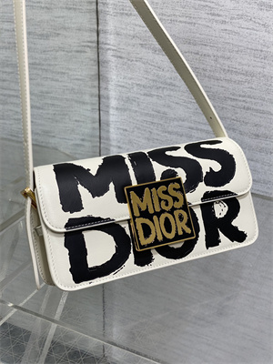 CD Miss Dior FLAP BAG Graffiti Printed Calfskin White/Black