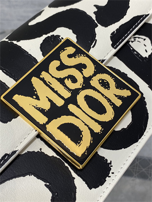 CD Miss Dior FLAP BAG Graffiti Printed Calfskin White/Black