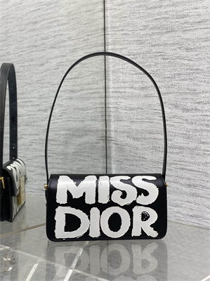 CD Miss Dior FLAP BAG Graffiti Printed Calfskin Black/White
