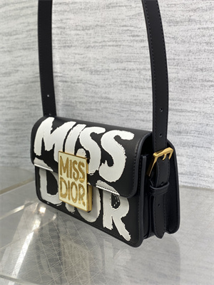 CD Miss Dior FLAP BAG Graffiti Printed Calfskin Black/White