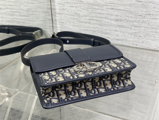 CD Small 30 Montaigne Bag Blue Oblique Jacquard &  Leather