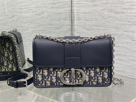 CD 30 Montaigne Chain Bag Blue Oblique Jacquard & Leather