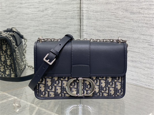 CD 30 Montaigne Chain Bag Blue Oblique Jacquard & Leather