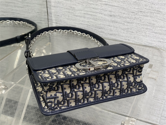 CD 30 Montaigne Chain Bag Blue Oblique Jacquard & Leather