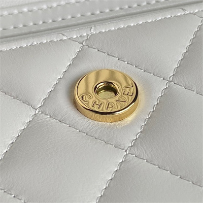 Chanel Flap Phone Holder with Chain Shiny Lambskin, Imitation Pearls & Gold-Tone Metal White AP4284