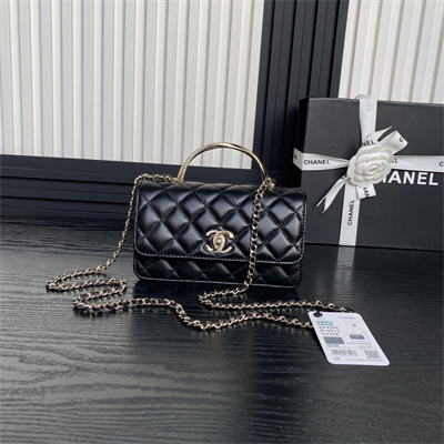 Chanel Clutch with Chain Lambskin, Strass & Gold-Tone Metal Black  AP4293