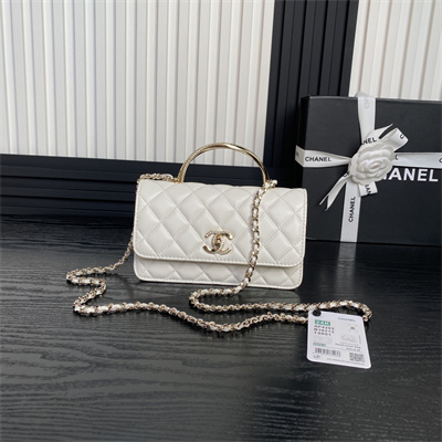 Chanel Clutch with Chain Lambskin, Strass & Gold-Tone Metal White  AP4293