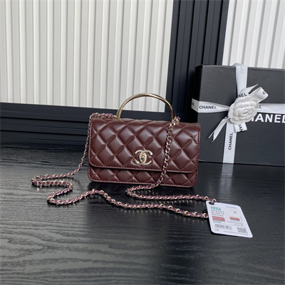 Chanel Clutch with Chain Lambskin, Strass & Gold-Tone Metal Burgundy AP4293