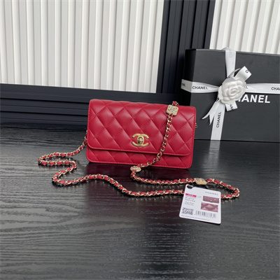 Chanel Clutch with Chain Lambskin, Strass & Gold-Tone Metal Red  AP4300