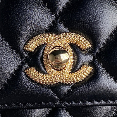 Chanel Clutch with Chain Lambskin, Strass & Gold-Tone Metal Black AP4300