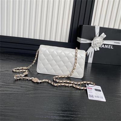 Chanel Clutch with Chain Lambskin, Strass & Gold-Tone Metal White AP4300