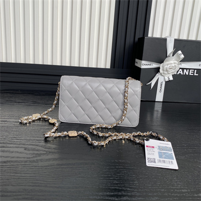 Chanel Clutch with Chain Lambskin, Strass & Gold-Tone Metal Grey AP4300