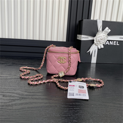Chanel Small Vanity with Chain Lambskin, Strass & Gold-Tone Metal Pink AP4302