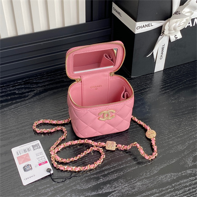 Chanel Small Vanity with Chain Lambskin, Strass & Gold-Tone Metal Pink AP4302