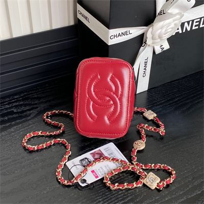 Chanel Small Vanity with Chain Lambskin, Strass & Gold-Tone Metal Red AP4302