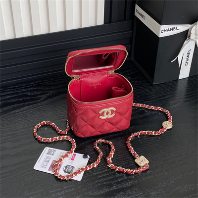 Chanel Small Vanity with Chain Lambskin, Strass & Gold-Tone Metal Red AP4302