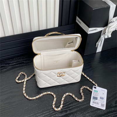 Chanel Vanity with Chain Lambskin, Strass & Gold-Tone Metal White AP4317