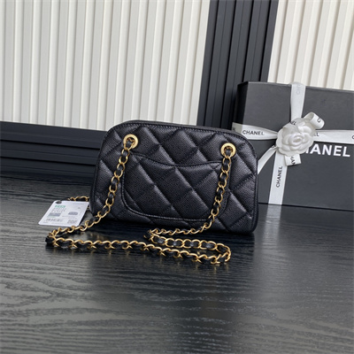 Chanel Small Bowling  Bag Grained Calfskin Gold Tone Metal Black AS5137