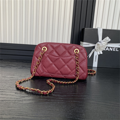 Chanel Small Bowling  Bag Grained Calfskin Gold Tone Metal Burgundy AS5137