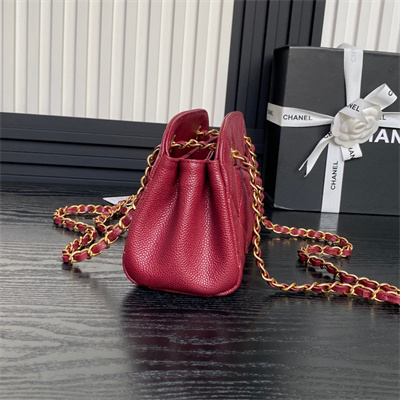 Chanel Small Bowling  Bag Grained Calfskin Gold Tone Metal Burgundy AS5137