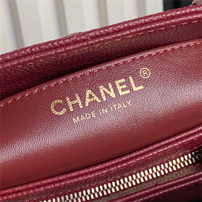 Chanel Small Bowling  Bag Grained Calfskin Gold Tone Metal Burgundy AS5137