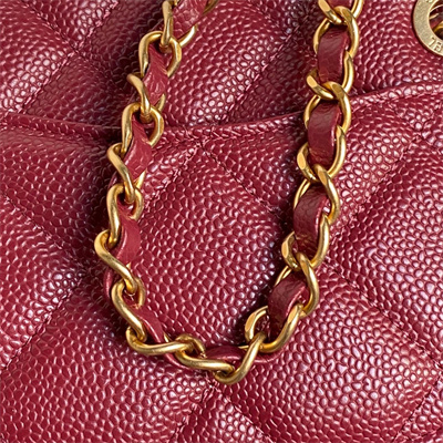 Chanel Small Bowling  Bag Grained Calfskin Gold Tone Metal Burgundy AS5137