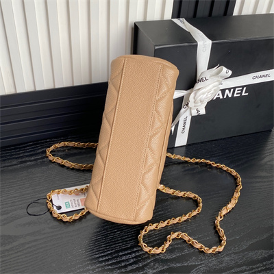 Chanel Small Bowling  Bag Grained Calfskin Gold Tone Metal Beige AS5137