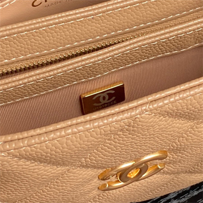 Chanel Small Bowling  Bag Grained Calfskin Gold Tone Metal Beige AS5137
