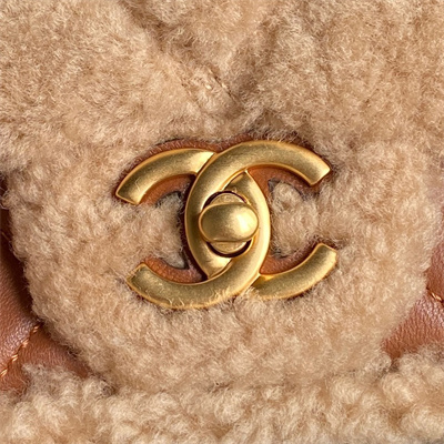 Chanel Mini Flap Bag Shearling Lambskin & Gold-Tone Metal Beige/Brown AS5148
