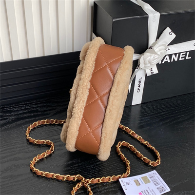 Chanel Mini Flap Bag Shearling Lambskin & Gold-Tone Metal Beige/Brown AS5148