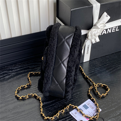 Chanel Mini Flap Bag Shearling Lambskin & Gold-Tone Metal Black AS5148