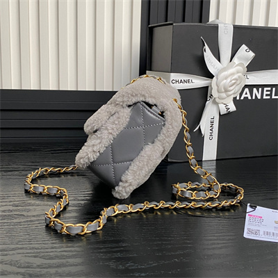 Chanel Mini Flap Bag Shearling Lambskin & Gold-Tone Metal Grey AS5148