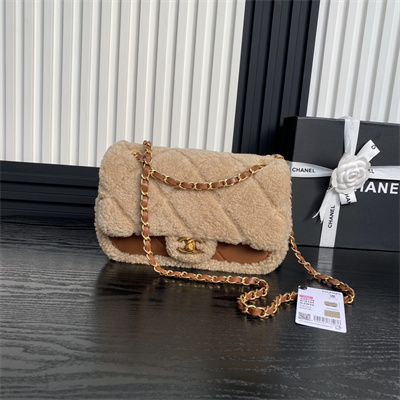 Chanel Flap Bag Shearling Lambskin & Gold-Tone Metal Beige/Brown AS5149