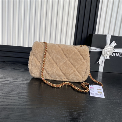 Chanel Flap Bag Shearling Lambskin & Gold-Tone Metal Beige/Brown AS5149