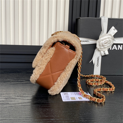 Chanel Flap Bag Shearling Lambskin & Gold-Tone Metal Beige/Brown AS5149